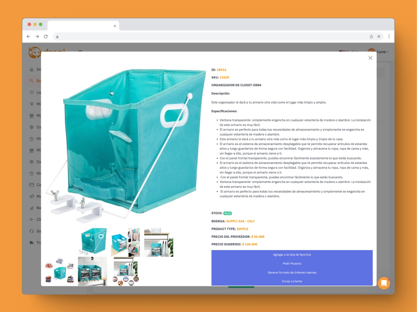 Previous admin panel product detail
