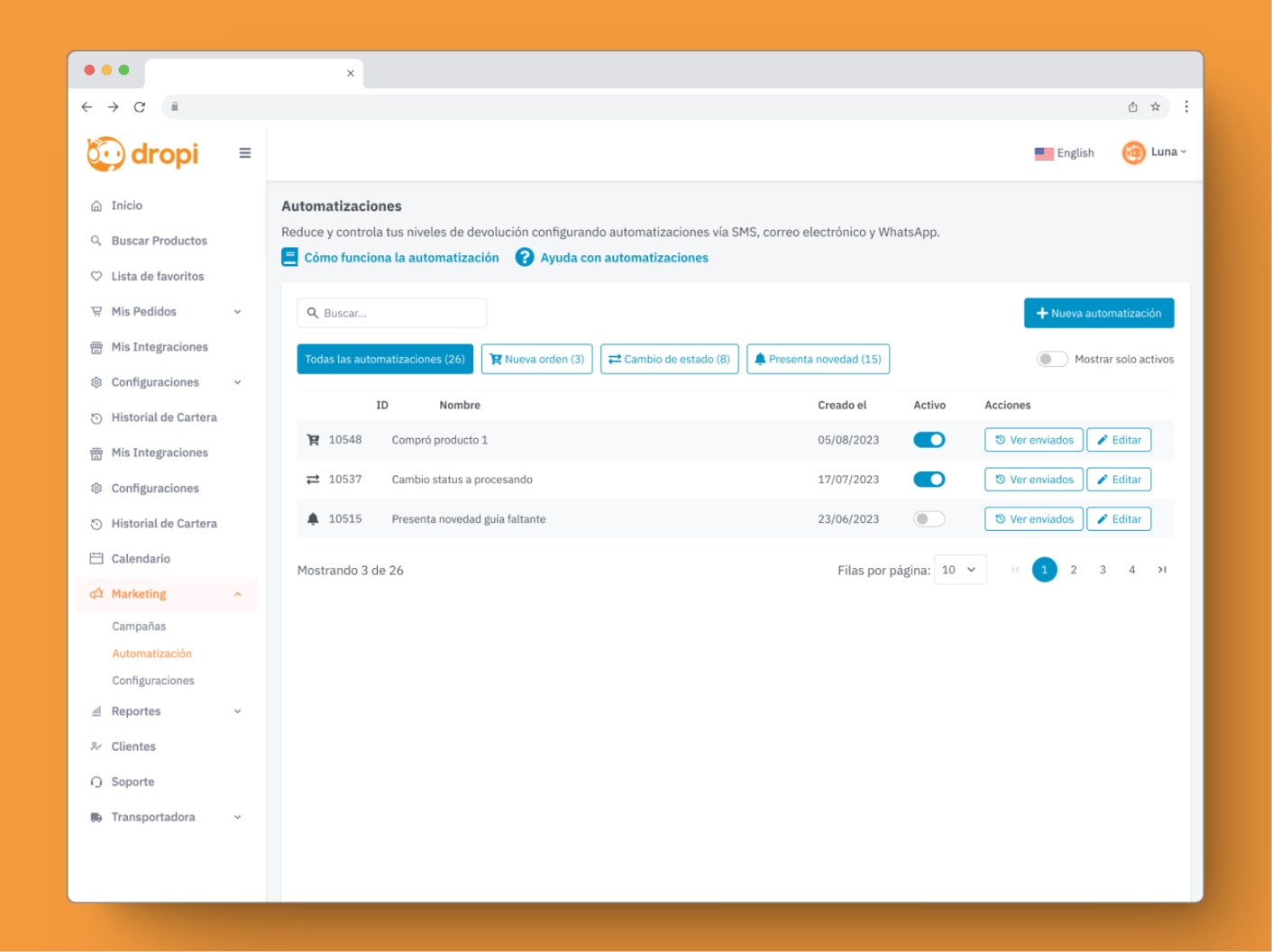 Automations dashboard design