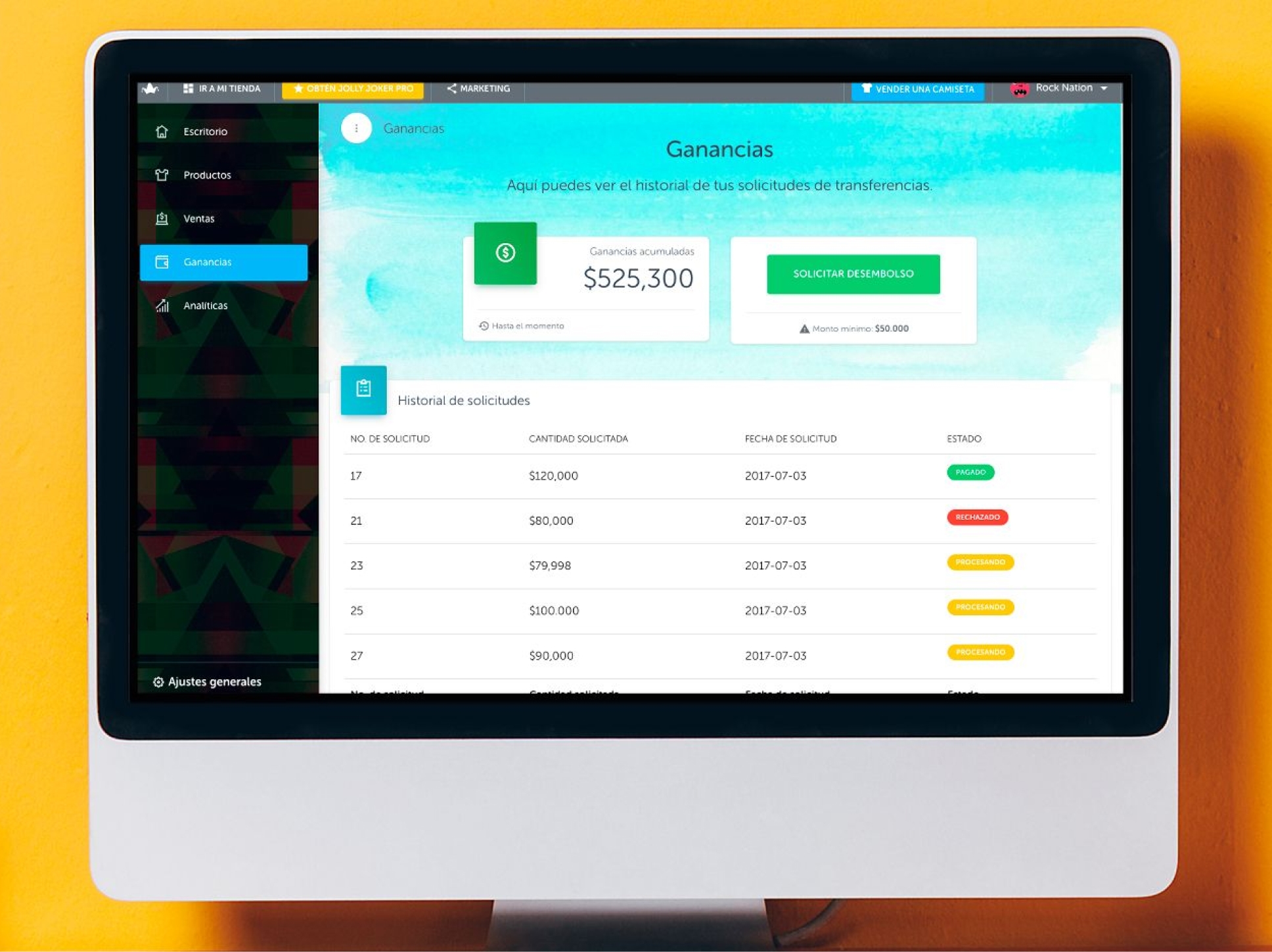 Marketplace dashboard design