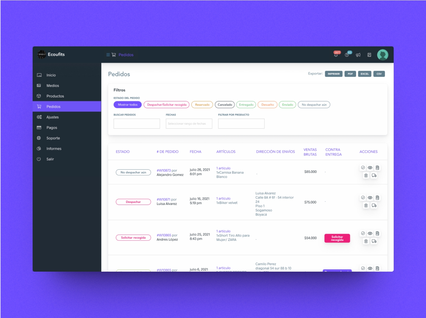 Sellers dashboard design
